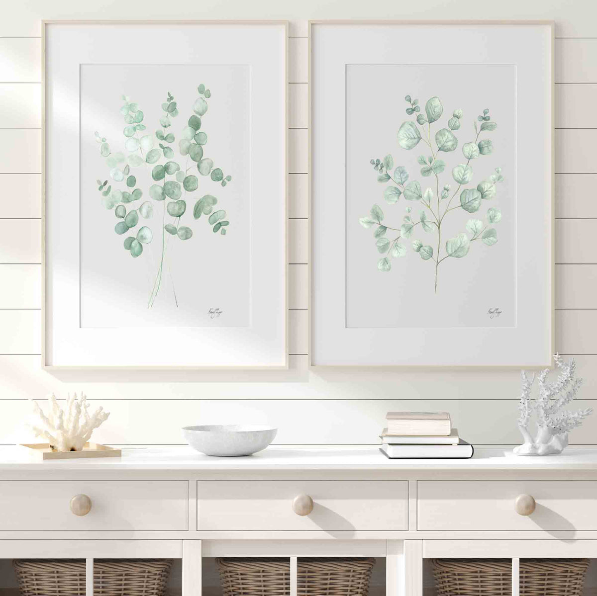 Green Eucalyptus Leaf Prints - Set of 2