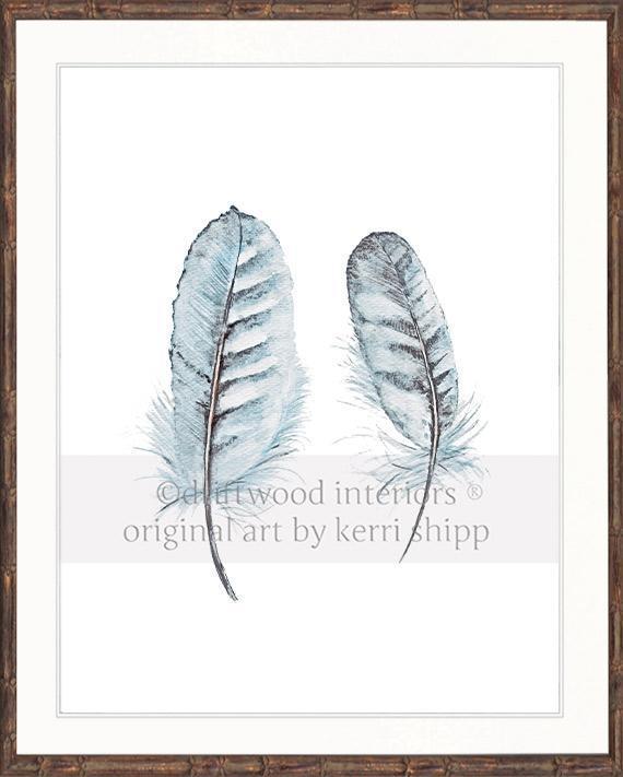 'Collected' Feather Print in Duck Egg Blue - Driftwood Interiors