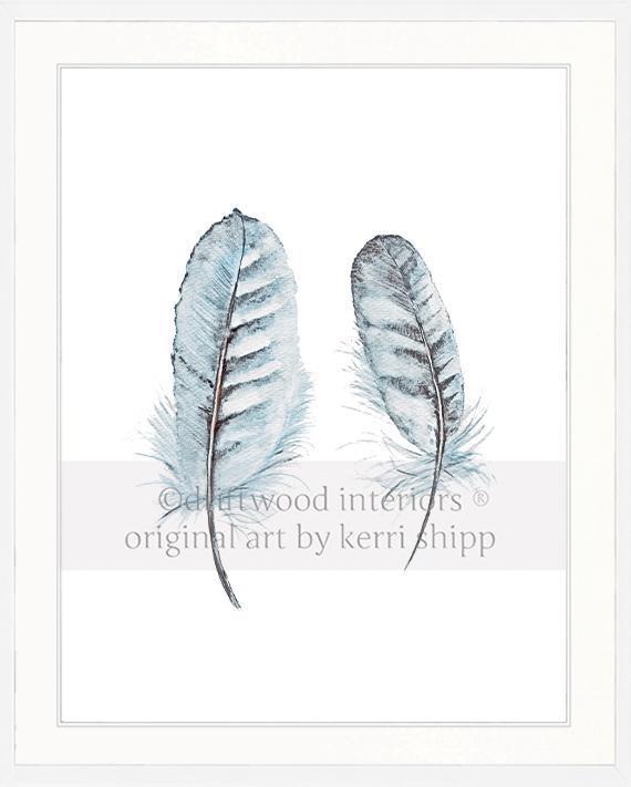 'Collected' Feather Print in Duck Egg Blue - Driftwood Interiors