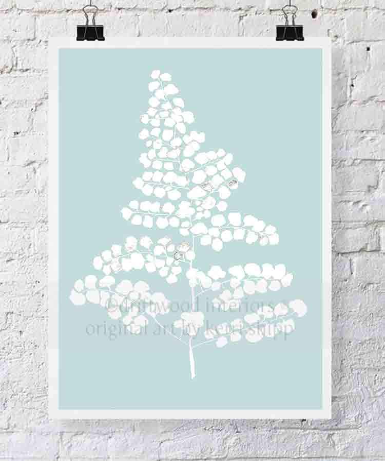 Wall Art Australia - White Fern V Wall Art Print on Duck Egg Blue Background - Driftwood Interiors