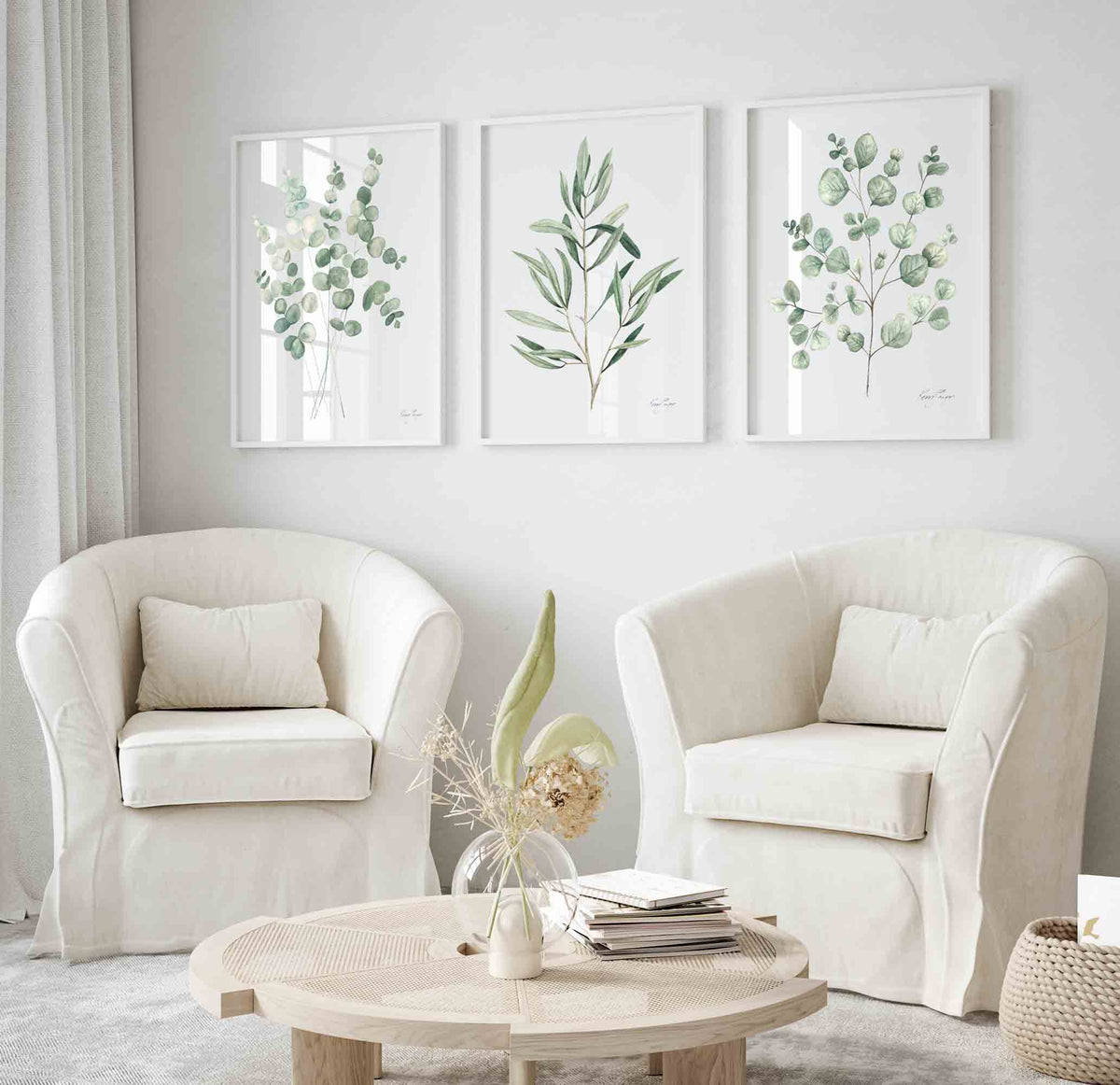 Eucalyptus Bundle & Olive Branch Wall Art Print Set in Home Office | Driftwood Interiors
