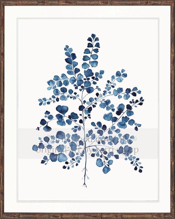 Fern Wall Art Print - Maidenhair Fern in Denim