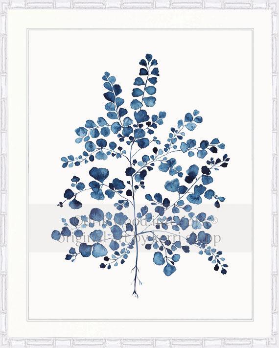 Fern Wall Art Print - Maidenhair Fern in Denim