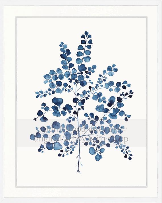 Fern Wall Art Print - Maidenhair Fern in Denim