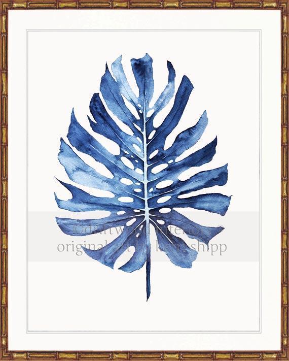 Monstera Leaf in Denim - Driftwood Interiors