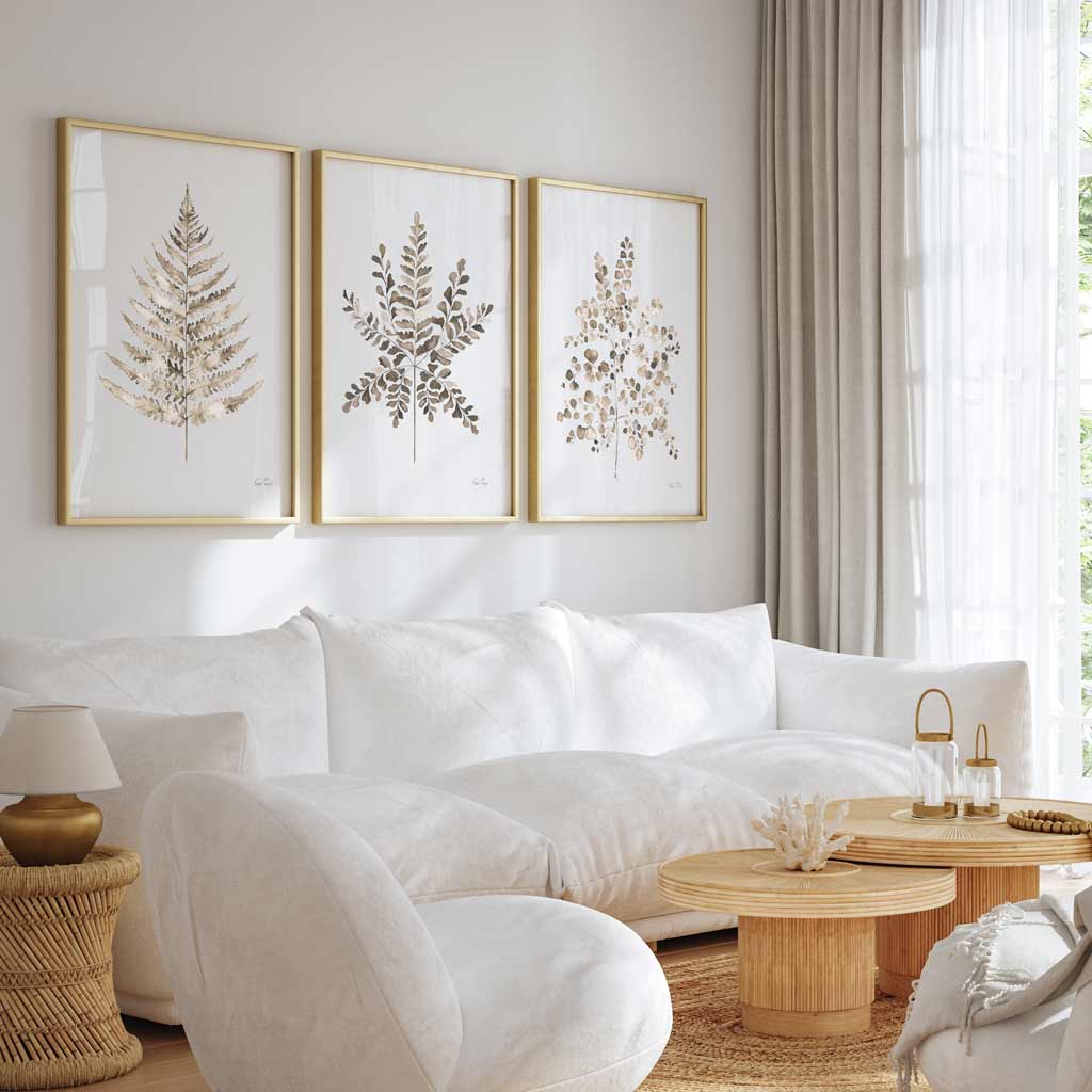 Set of 3 Wall Art Set - Taupe Fern 3 Piece set by Kerri Shipp for Driftwood Interiors Wall Art