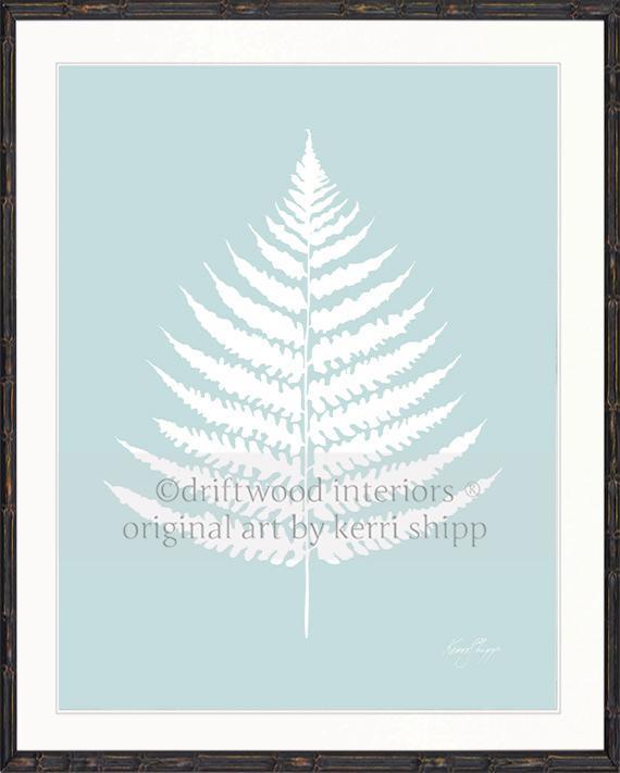 White Fern I on Duck Egg Blue - Driftwood Interiors