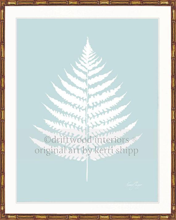 White Fern I on Duck Egg Blue - Driftwood Interiors