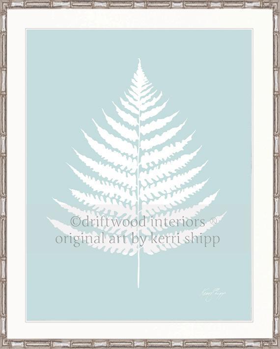 White Fern I on Duck Egg Blue - Driftwood Interiors