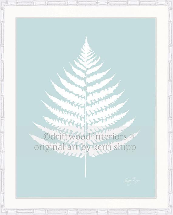 White Fern I on Duck Egg Blue - Driftwood Interiors