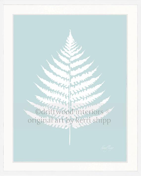 White Fern I on Duck Egg Blue - Driftwood Interiors