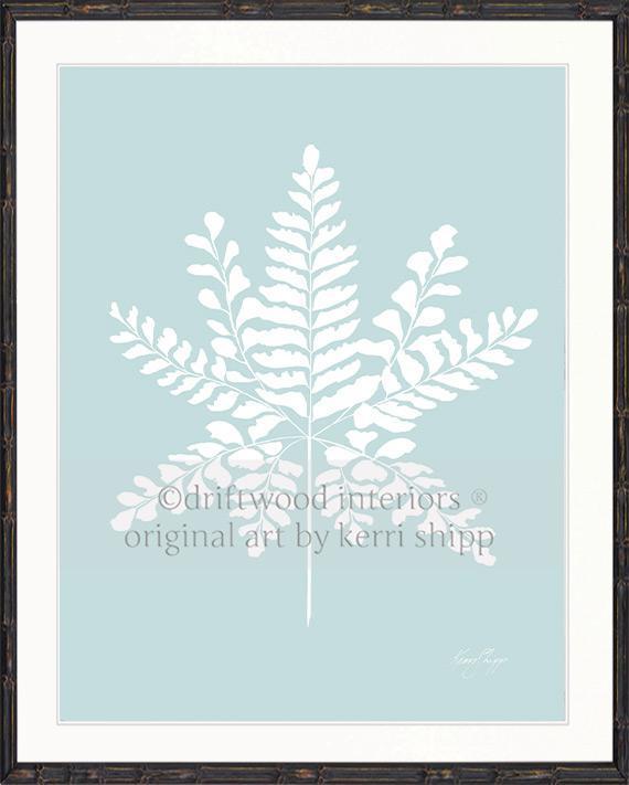 White Fern III on Duck Egg Blue - Driftwood Interiors