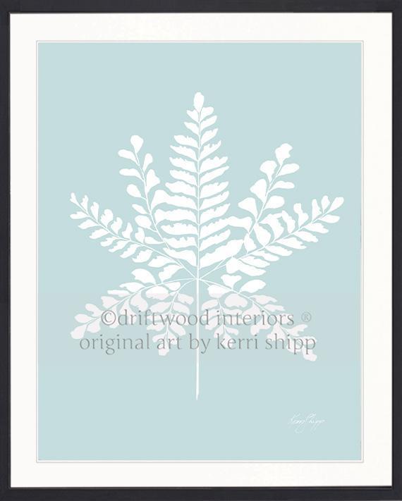 White Fern III on Duck Egg Blue - Driftwood Interiors