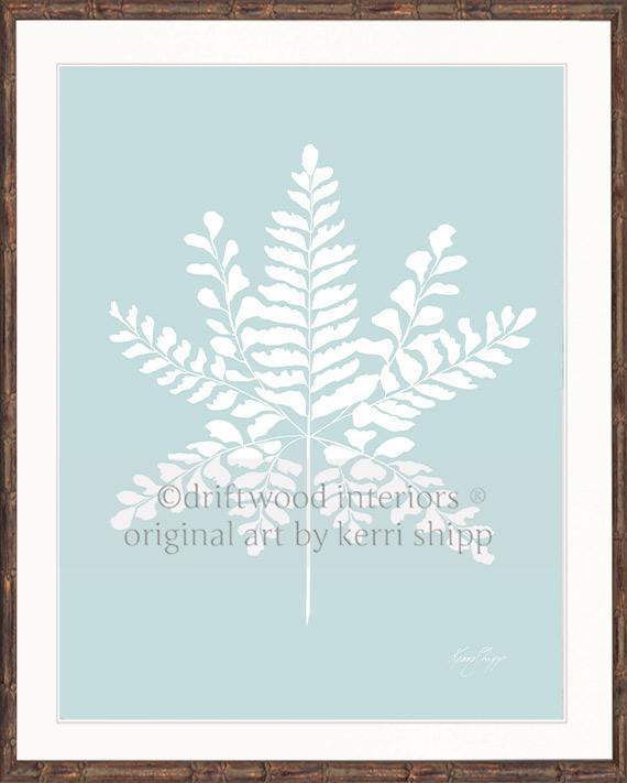 White Fern III on Duck Egg Blue - Driftwood Interiors