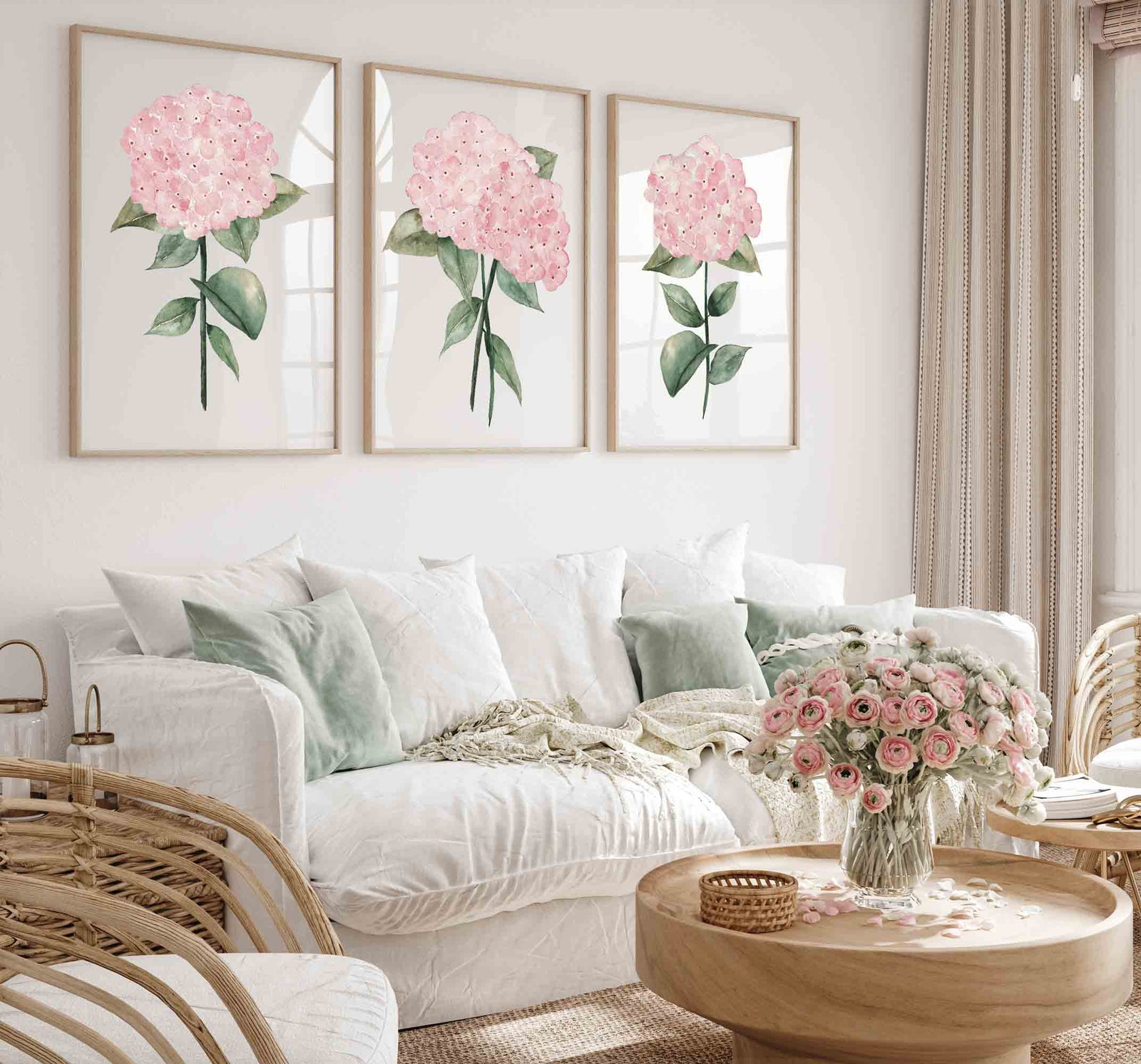 Blush Pink Hydrangea Set of 3 Prints