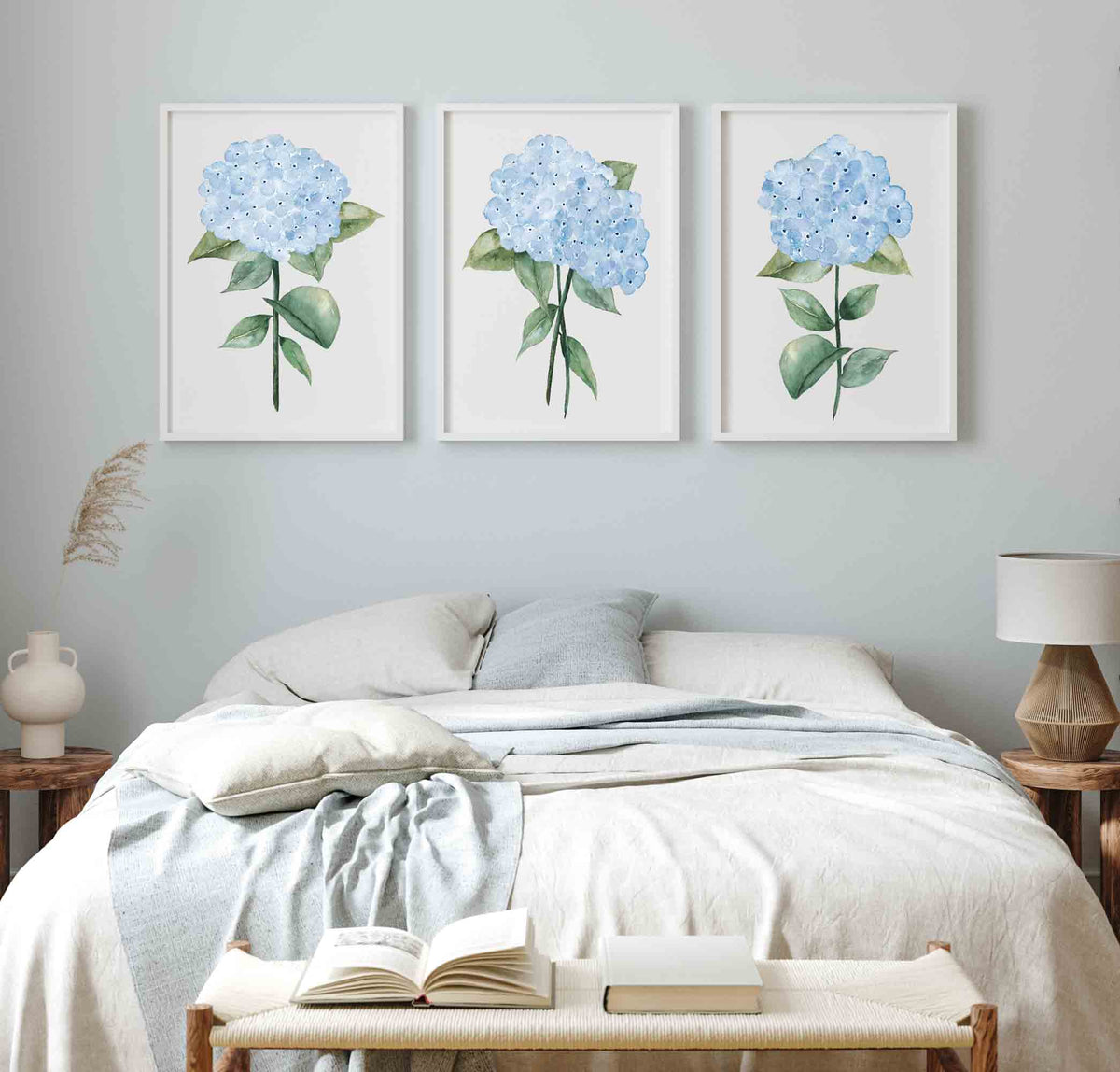 Pale Blue Hydrangea Set of 3 Prints