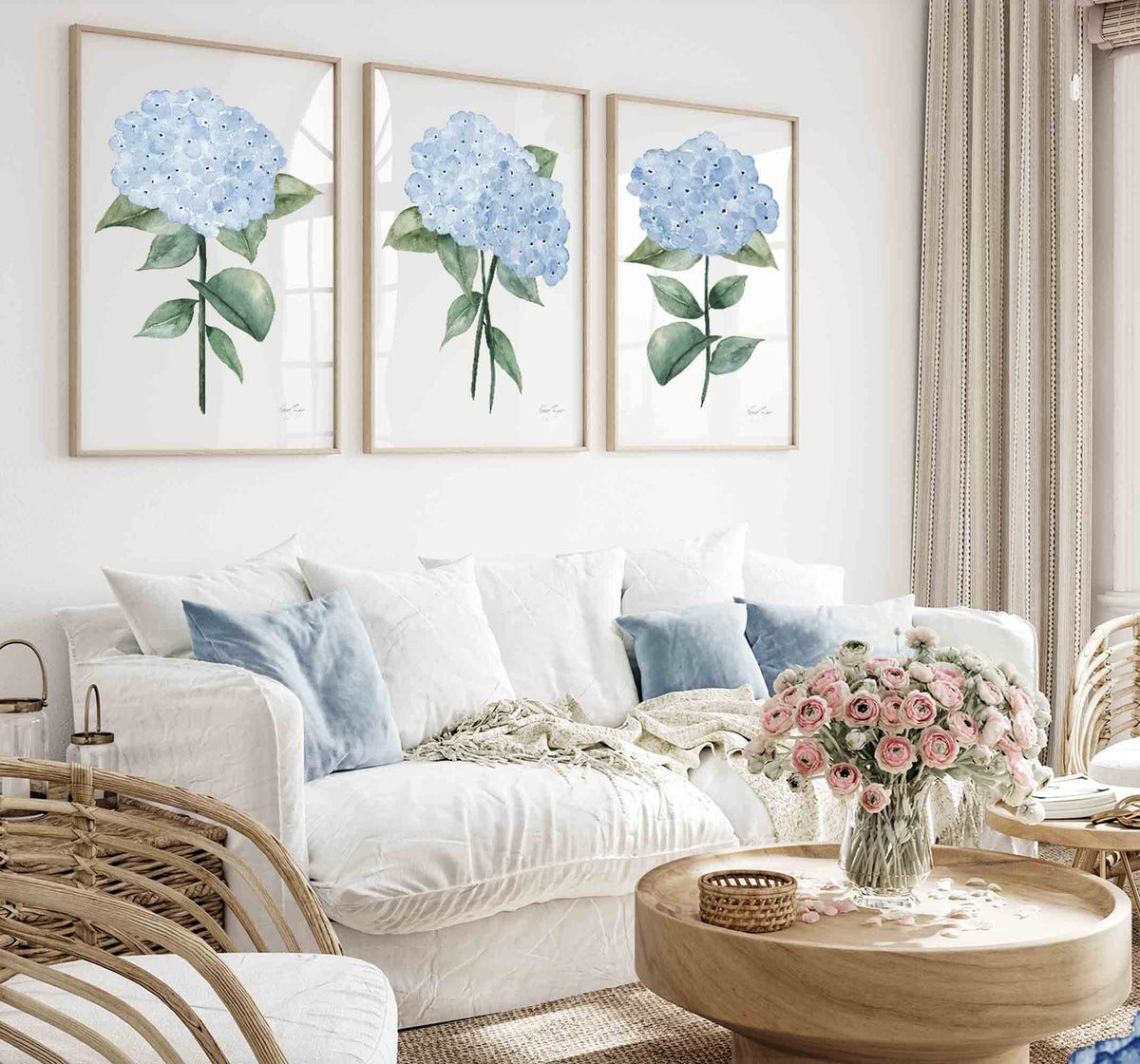 Pale Blue Hydrangea Set of 3 Prints