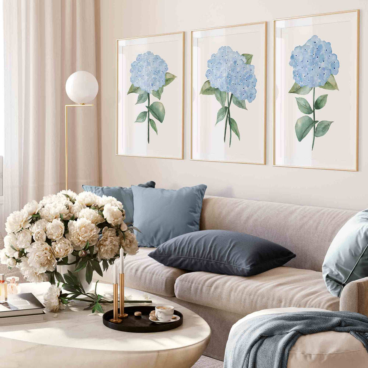 Pale Blue Hydrangea Set of 3 Prints