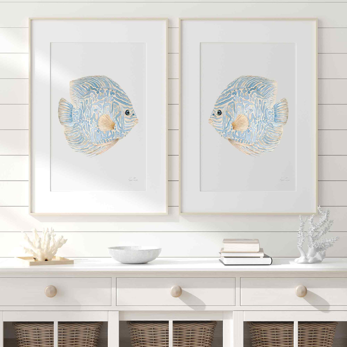 Abstract Tropical Discus Fish Set of 2 Prints