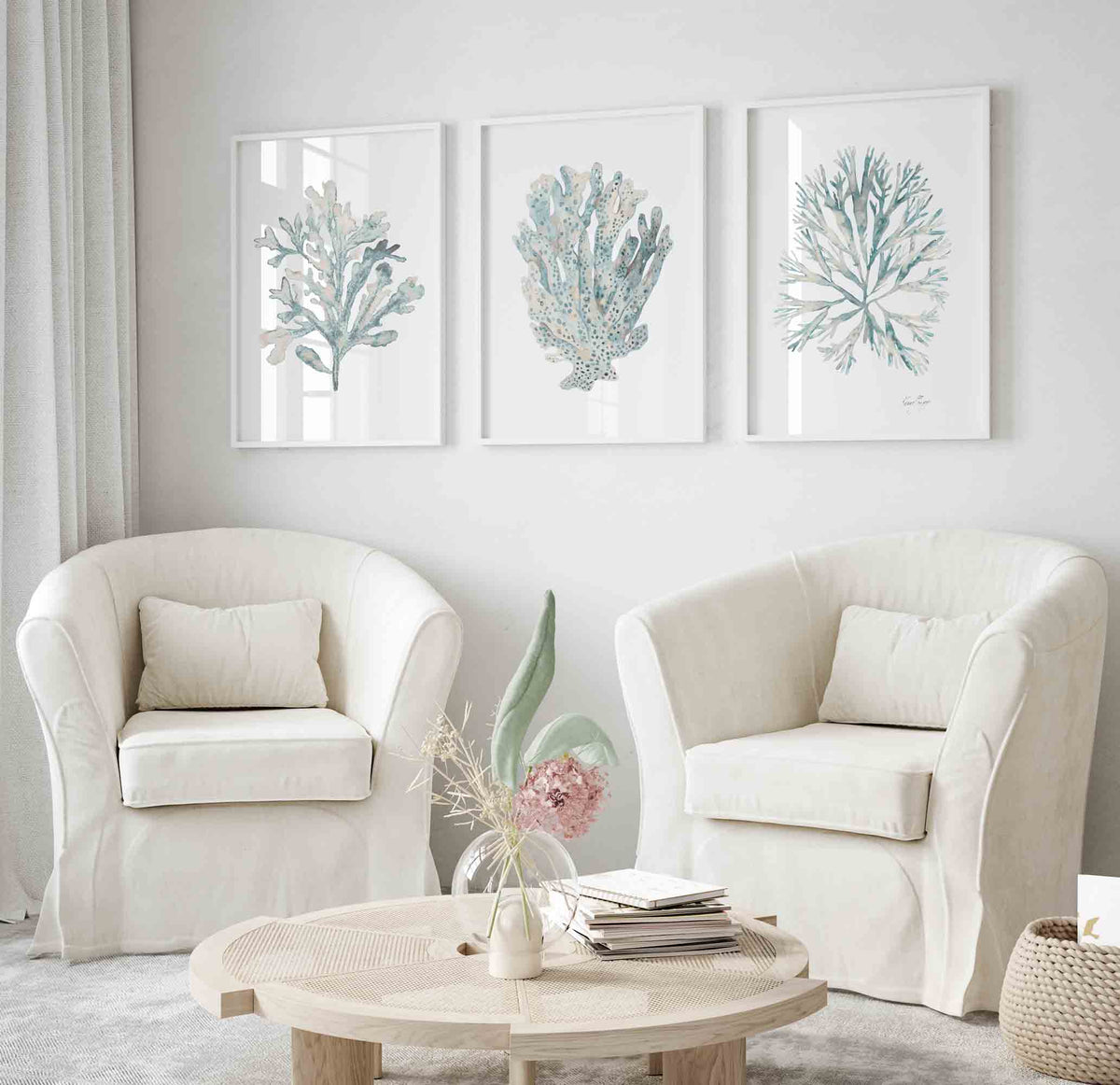 Green Beige Coastal Wall Art Set