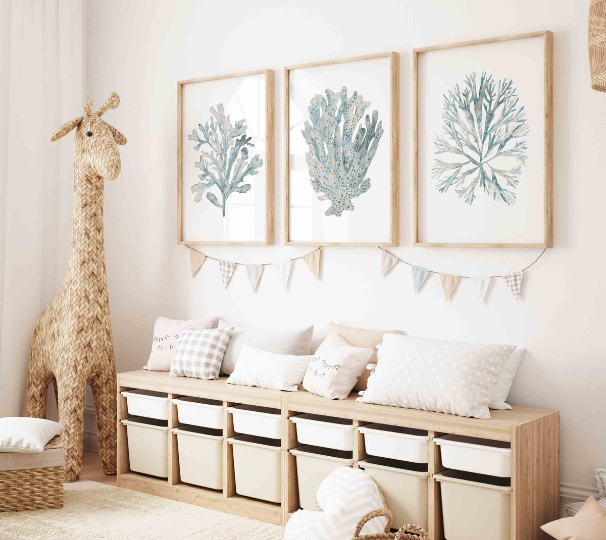 Green Beige Coastal Wall Art Set