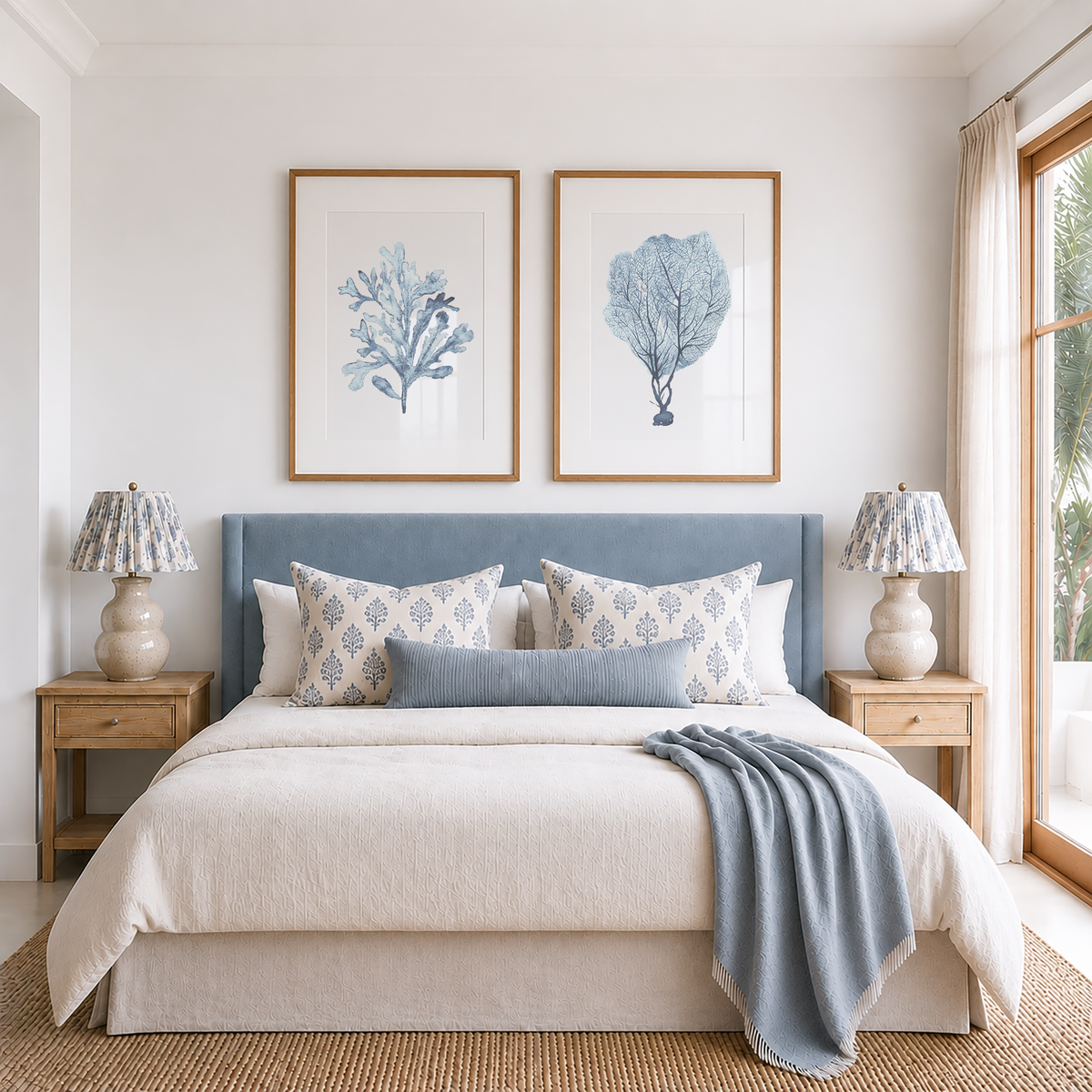 Coastal Wall Art | Muted Blue Coral Seaweed Print Set