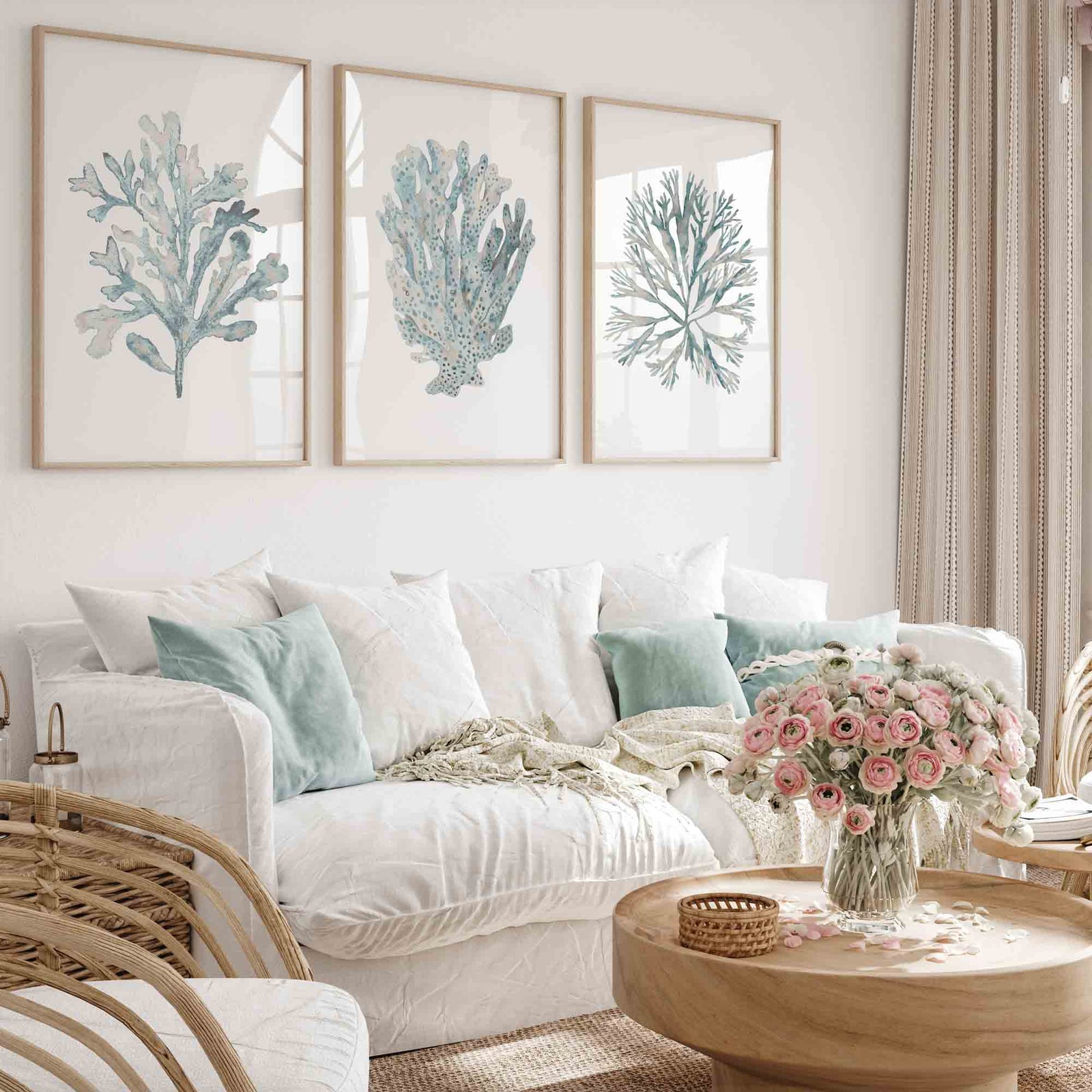 Green Beige Coastal Wall Art Set
