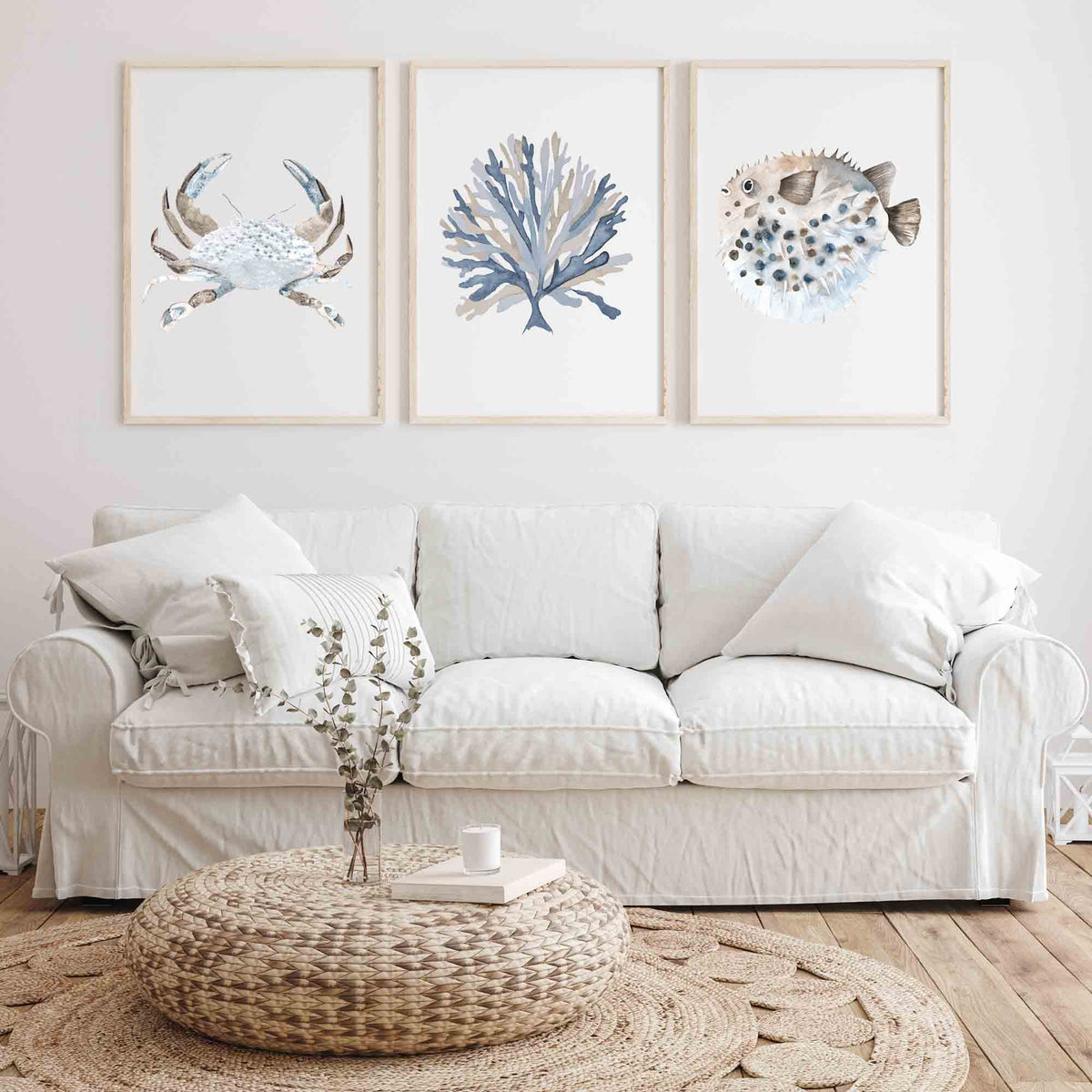 Crab Seaweed Puffer Fish Set of 3