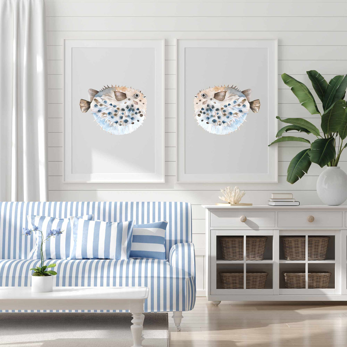 Tropical Puffer Fish Set of 2 Prints