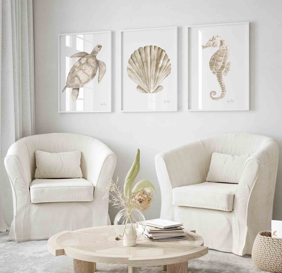 Sea Turtle, Shell &amp; Seahorse Coastal Wall Art