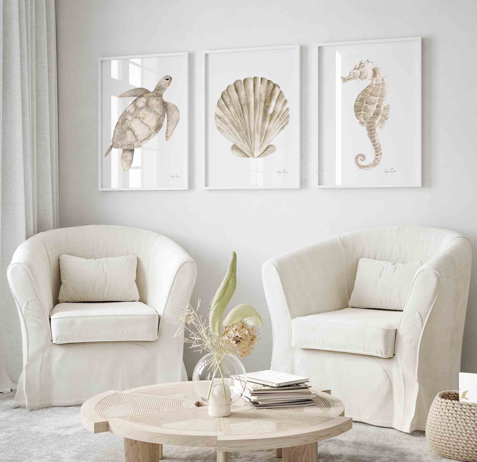 Sea Turtle, Shell & Seahorse Coastal Wall Art