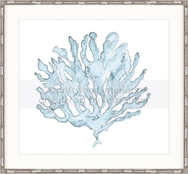 Designer Boys Art - Pale Blue Coral III Wall Art Print by Kerri Shipp in Silver Bamboo Frame