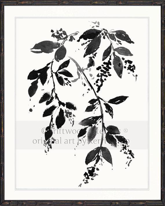 Black and White Art | Monochrome Floral II Wall Art in black bamboo frame - Driftwood Interiors