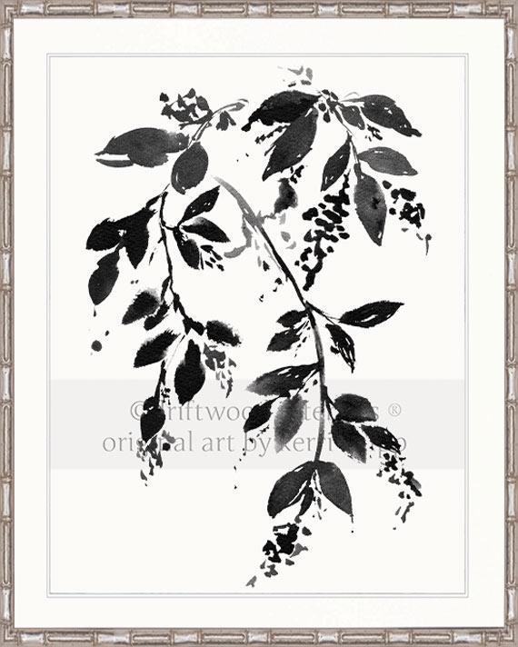 Black and White Art | Monochrome Floral II Wall Art in silver bamboo frame - Driftwood Interiors