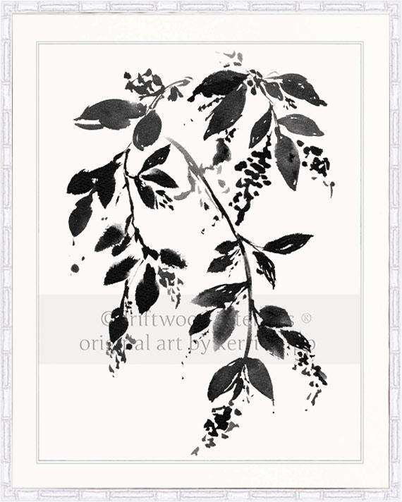 Black and White Art | Monochrome Floral II Wall Art in white bamboo frame - Driftwood Interiors