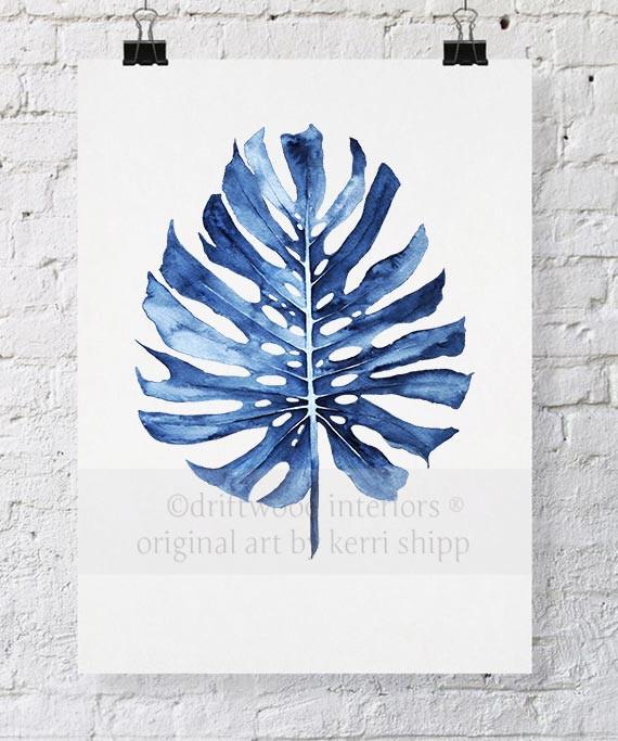Monstera Leaf in Denim - Driftwood Interiors