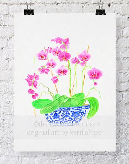 Pink Orchids in Vintage Blue - Driftwood Interiors