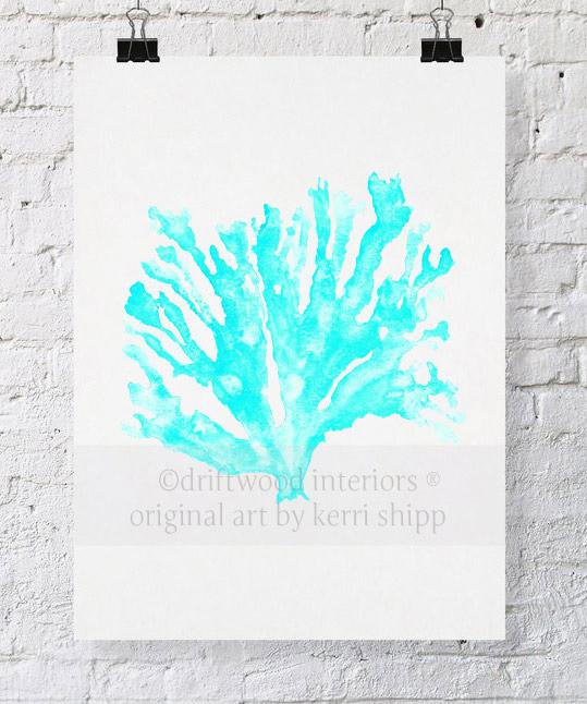 Coral Wall Art - Sea Coral Print in Turquoise Blue by Driftwood Interiors