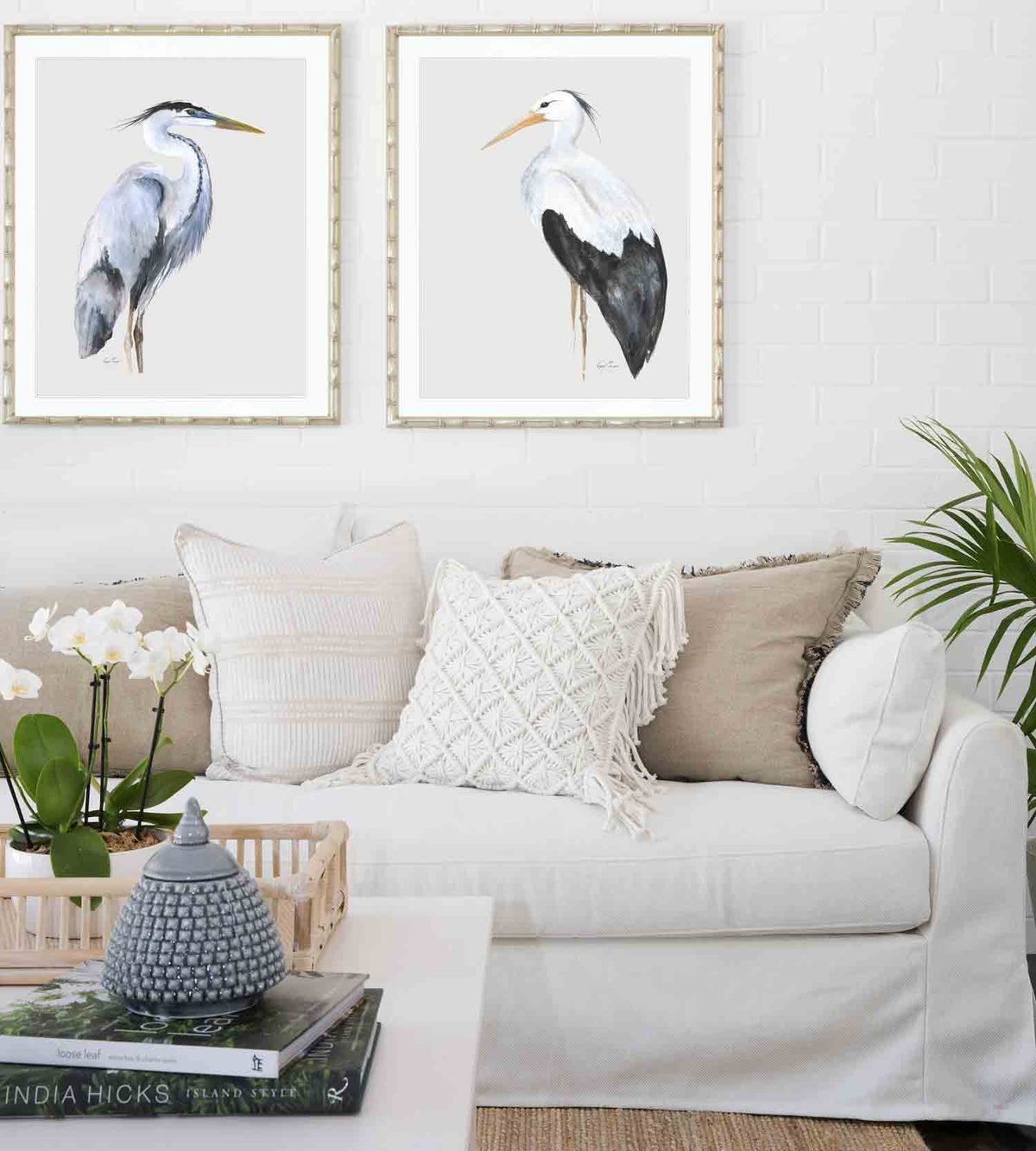 Set of 2 Wall Art Prints - 2 Piece Set of Bird Prints on Antique Background - Driftwood Interiors