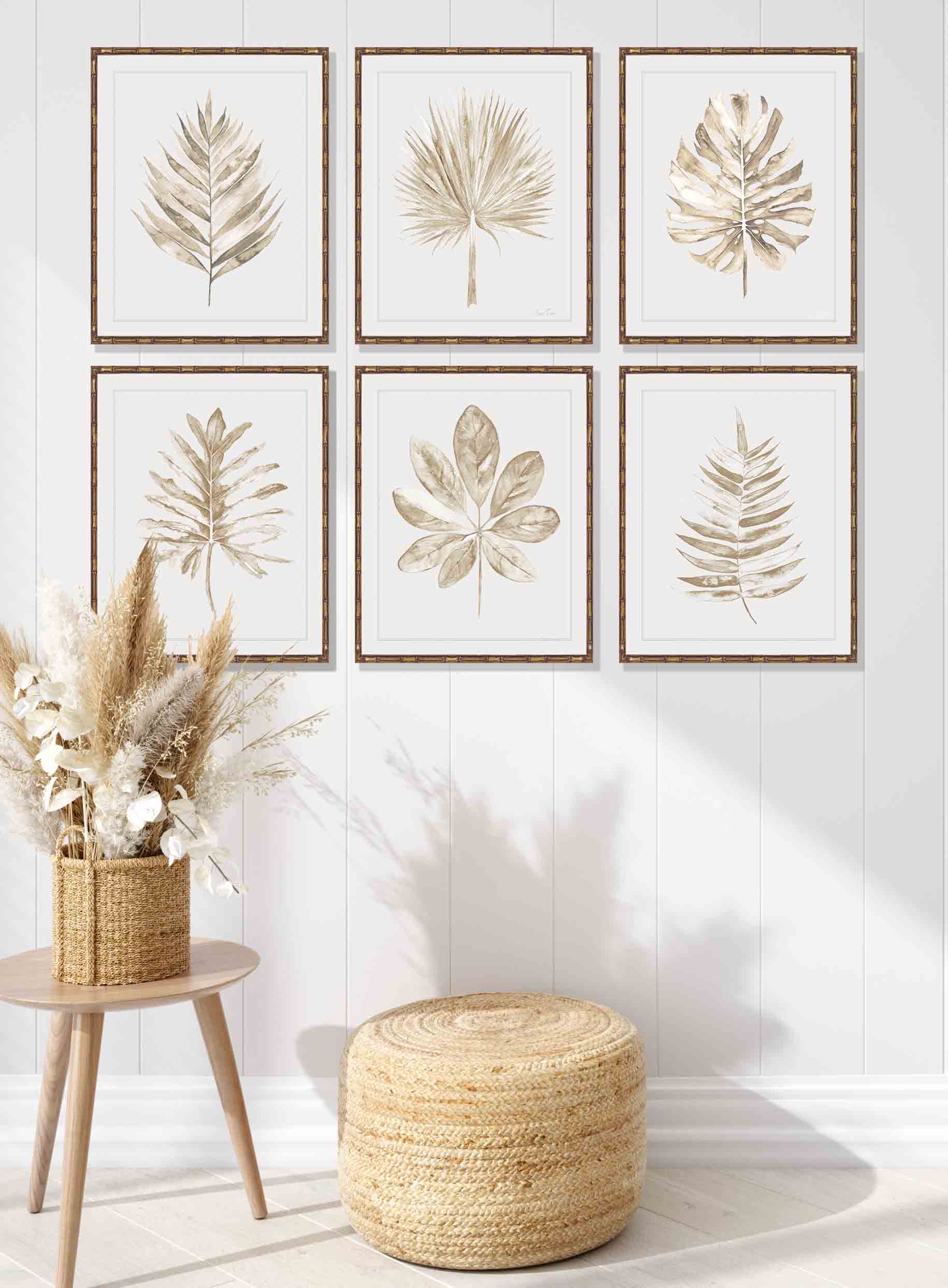 Set of 6 Wall Art Set - Tropical Leaf 6 Piece set in Natural by Kerri Shipp Driftwood Interiors