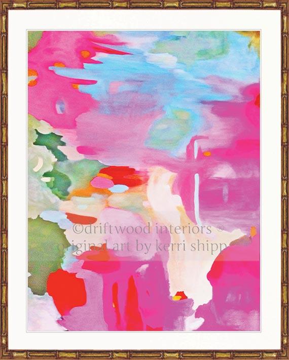 Abstract Wall Art Print - Colourful Abstract Artwork in gold bamboo frame by Driftwood Interiors 