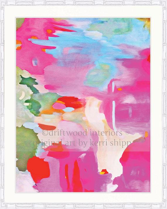 Abstract Wall Art Print - Colourful Abstract Artwork in white bamboo frame by Driftwood Interiors 