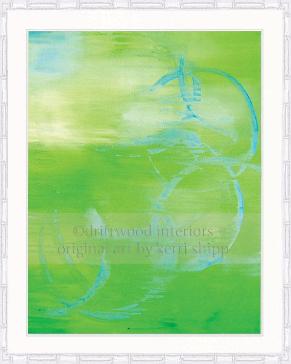 Green Abstract art print in silver bamboo frame - In Motion II by Kerri Shipp - Driftwood Interiors