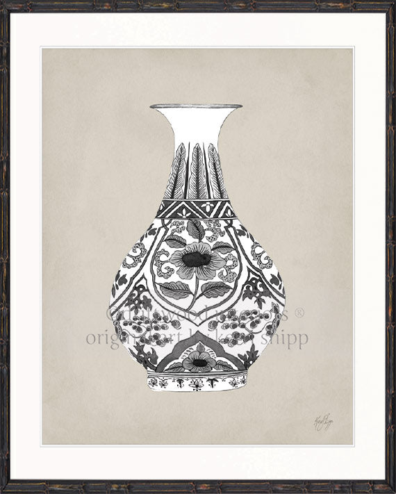 Designer Boys Art - Amesbury Decorative Vase XIX Wall Art in Black Bamboo Frame Driftwood Interiors