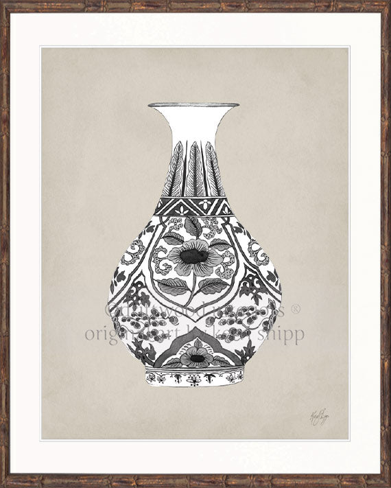 Designer Boys Art - Amesbury Decorative Vase XIX Wall Art in Brown Bamboo Frame Driftwood Interiors