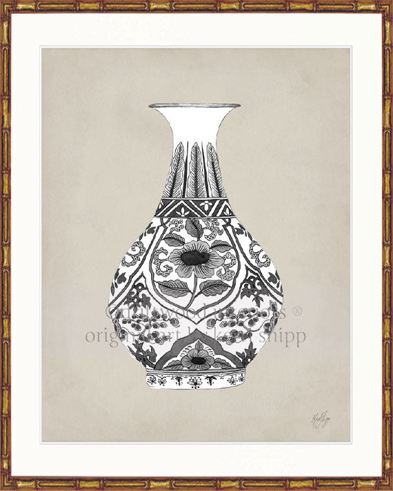 Designer Boys Art - Amesbury Decorative Vase XIX Wall Art in Gold Bamboo Frame Driftwood Interiors