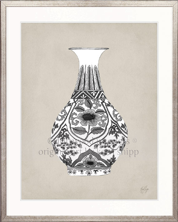Designer Boys Art - Amesbury Decorative Vase XIX Wall Art in Silver Square Frame Driftwood Interiors