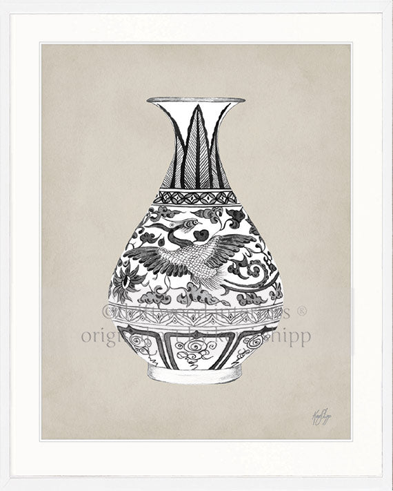 Designer Boys Art - Amesbury Decorative Vase XX Art Print in White Timber Frame Driftwood Interiors