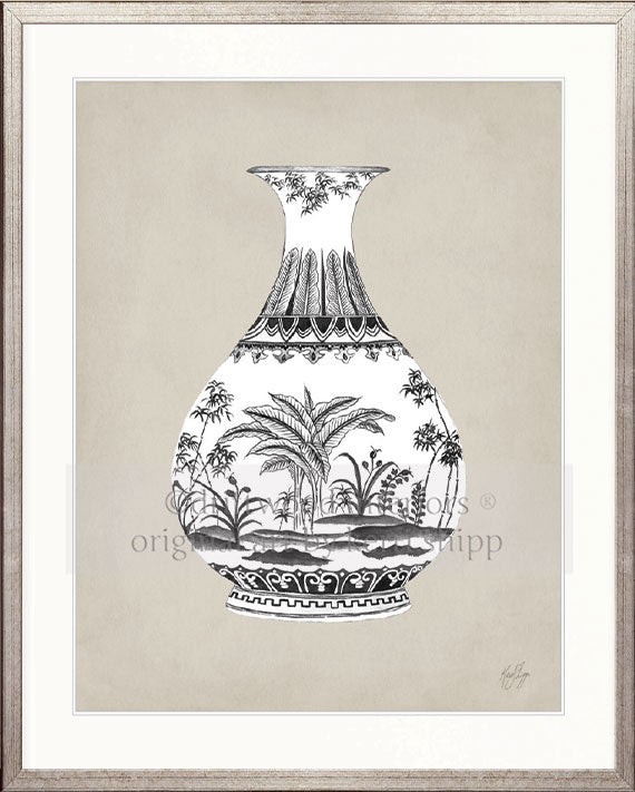 Designer Boys Art - Amesbury Decorative Vase Print XXI in silver square frame - Driftwood Interiors