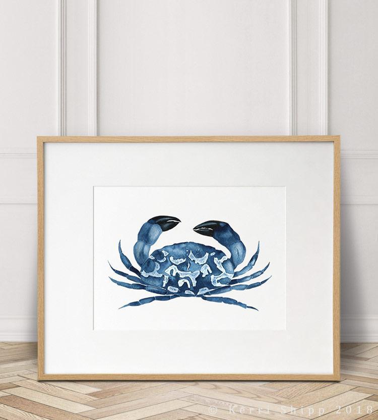 Blue Crab Watercolour Print - Driftwood Interiors